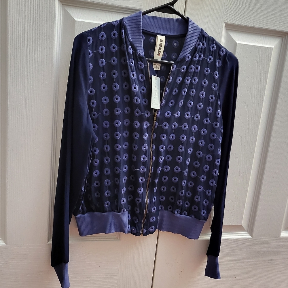COPY - Anthropologie Navy Zippered Bomber Jacket S - Picture 2 of 5